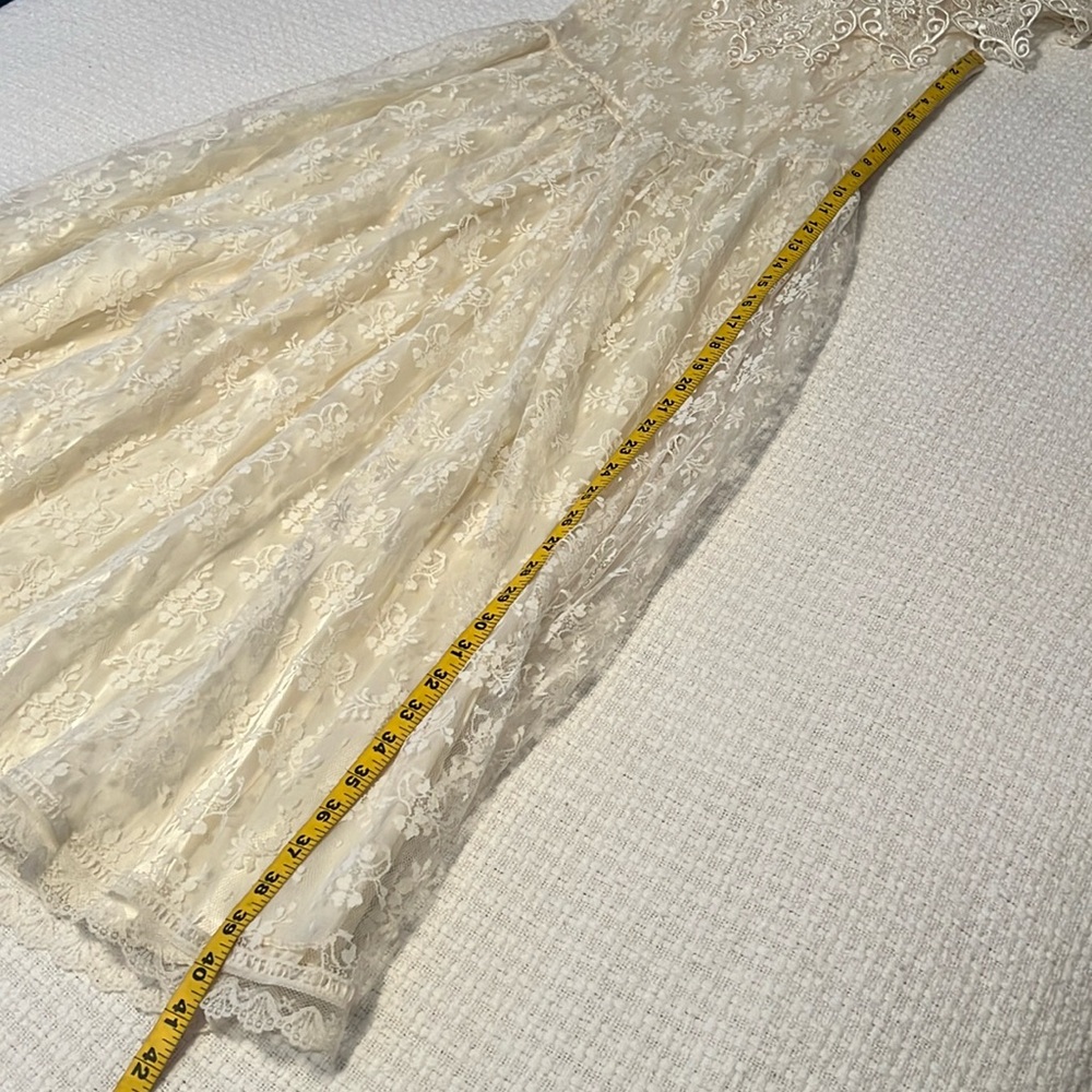 Vintage Jessica McClintock Off the Shoulder Ivory Lace Maxi Wedding Dress Size 8 - Picture 15 of 16